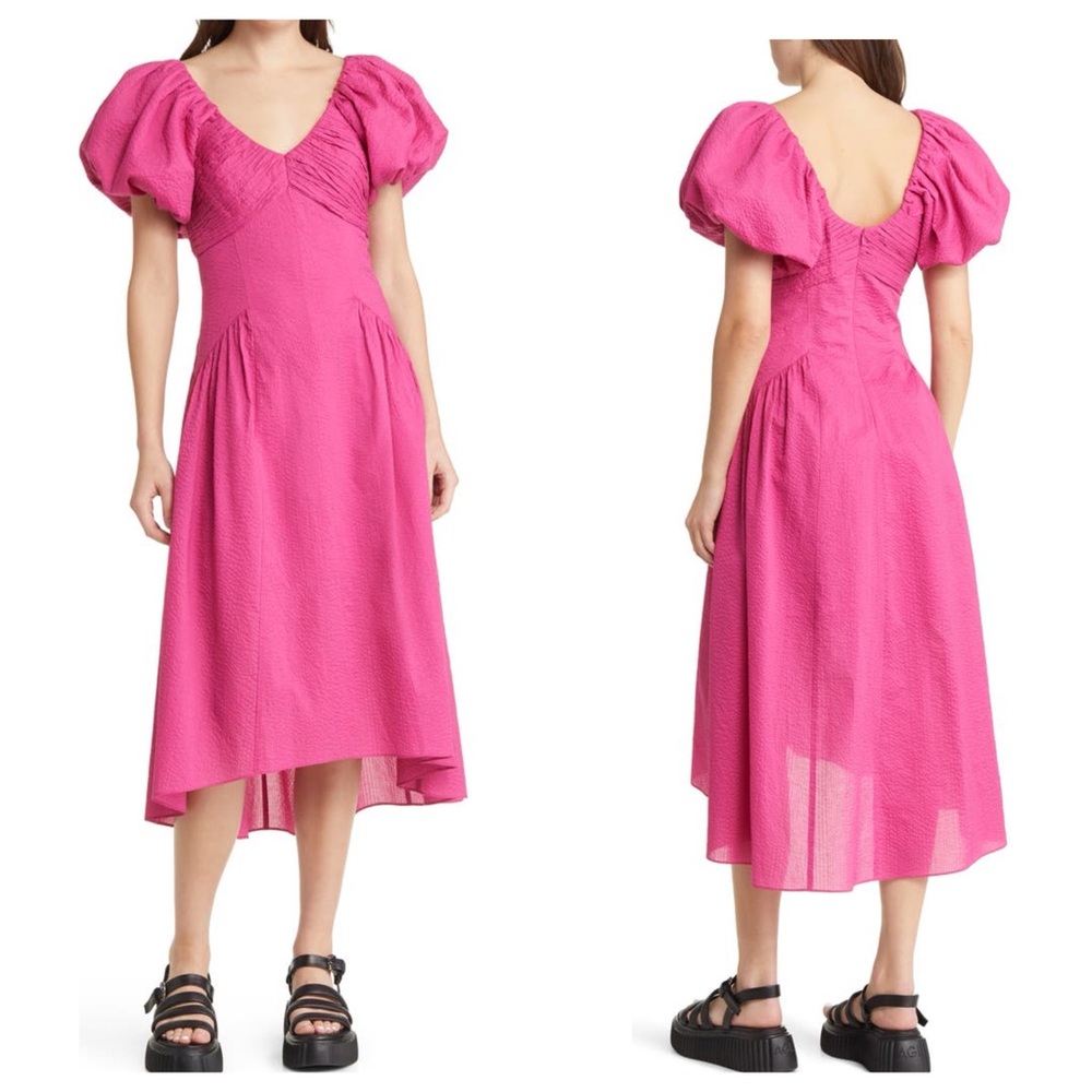 498$ Frame Puff Sleeve High-Low Cotton Dress NWT